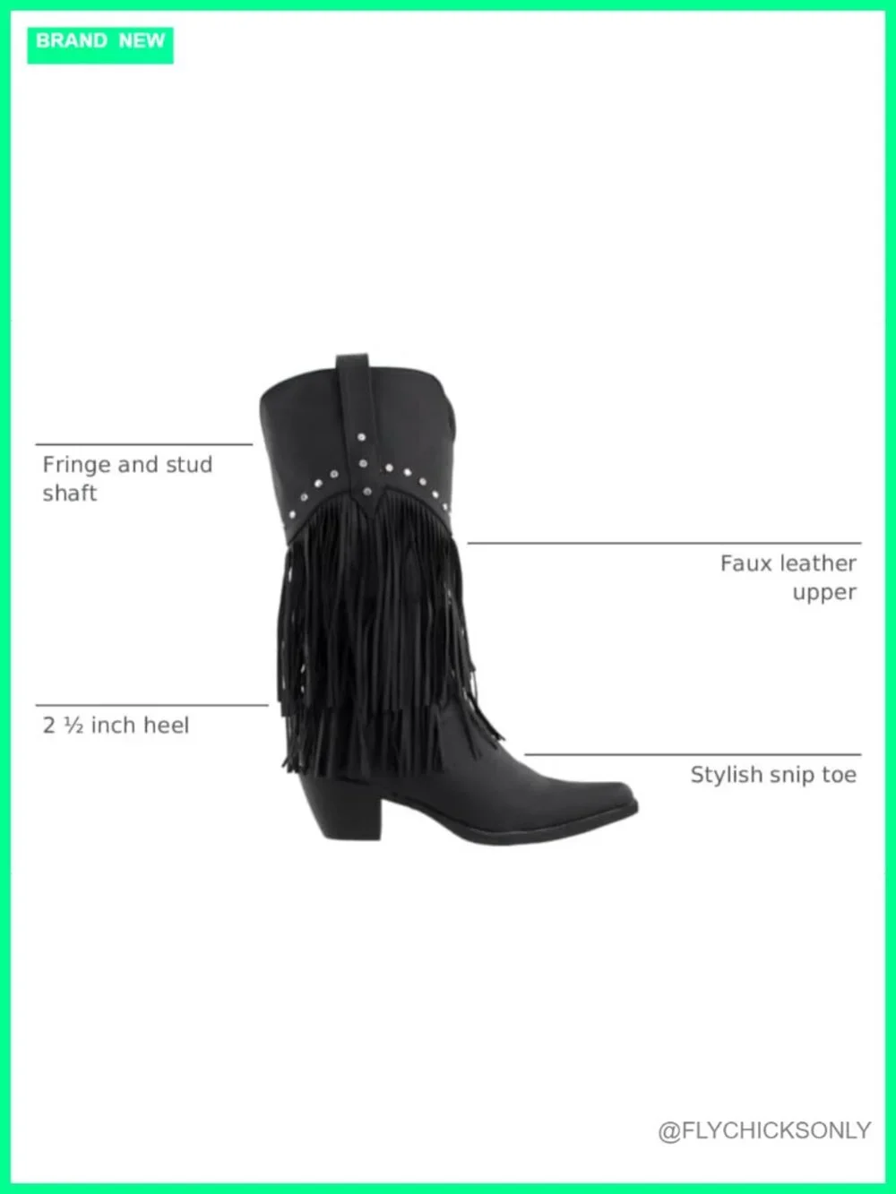 Faux Leather Pull On Fringe and Stud Boots